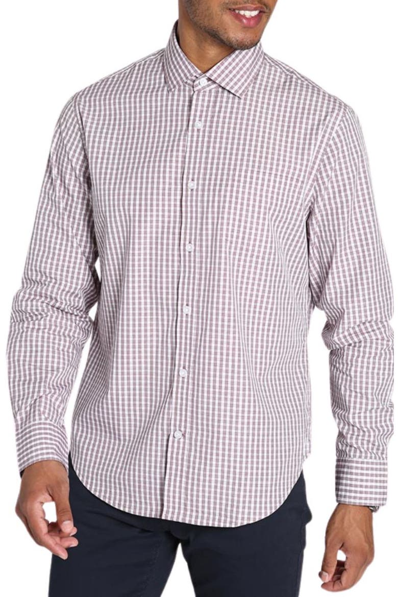 Hayati Check Cotton Button-Up Shirt, Main, color, BURGUNDY PLAID