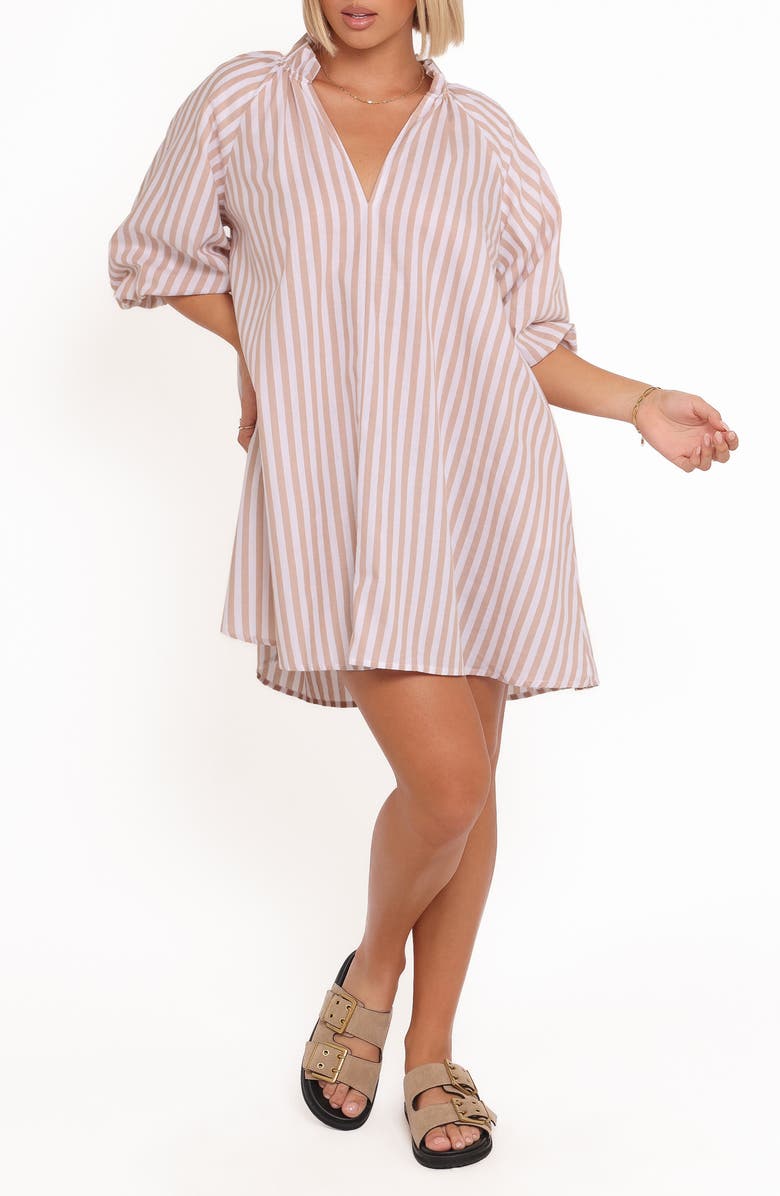 Petal & Pup Doran Stripe Cotton Minidress, Main, color, Beige White