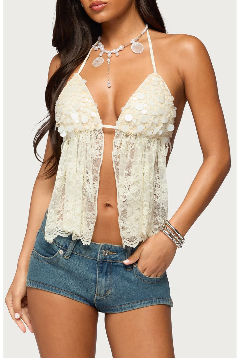 Paillette Open Back Camisole, Main, color, CREAM