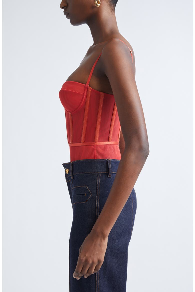 Rebellion Mesh Corset Bodysuit, Alternate, color, RED
