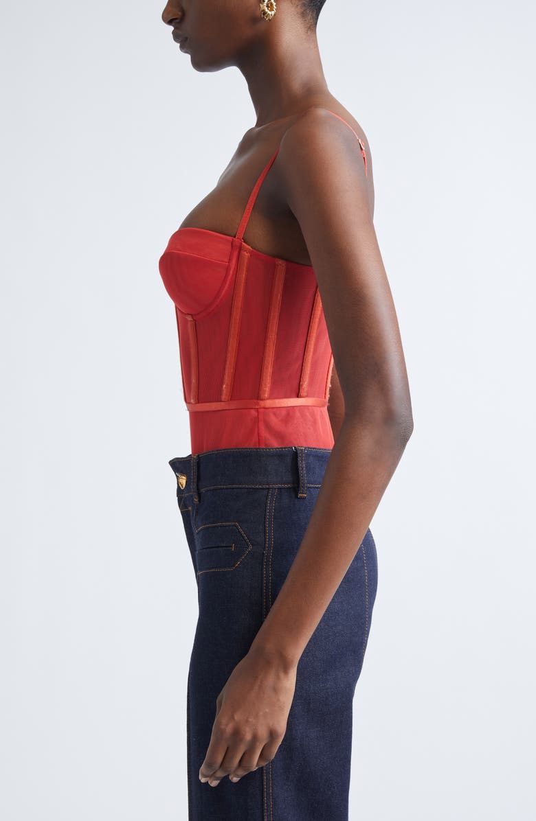 Zimmermann Rebellion Mesh Corset Bodysuit, Alternate, color, Red