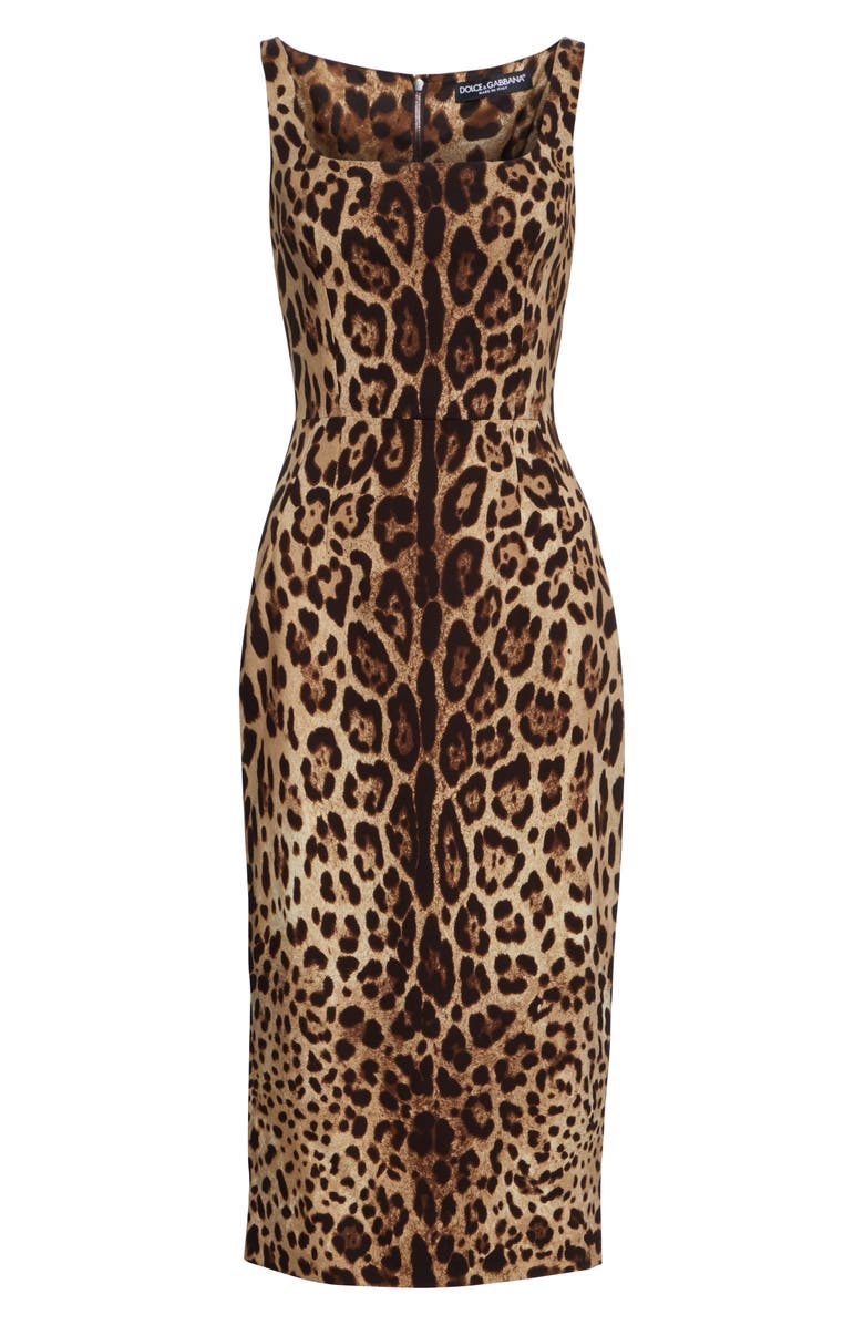 Dolce&Gabbana Leopard Print Stretch Silk Midi Sheath Dress, Alternate, color, 