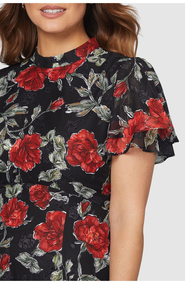 Wallis Floral Burn Out Ruffle Midi Dress, Alternate, color, Black