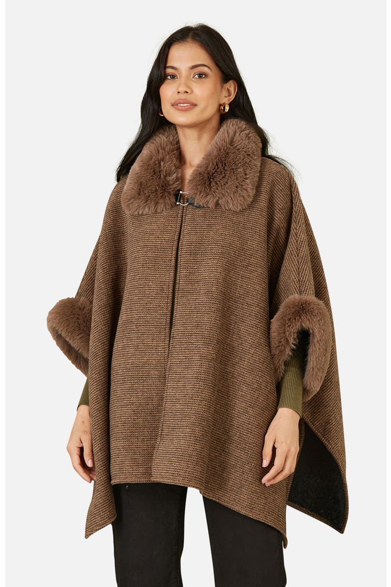 Luxe Fur Collared Cape Jacket, Main, color, Brown
