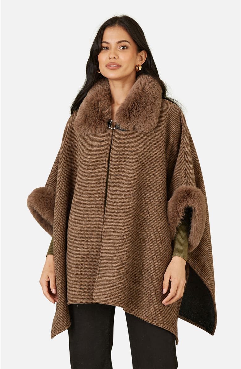 Yumi Luxe Fur Collared Cape Jacket, Main, color,