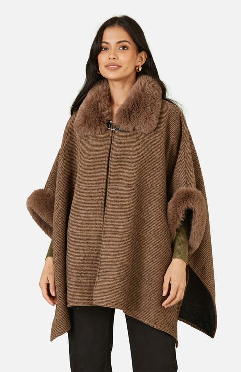 Luxe Fur Collared Cape Jacket