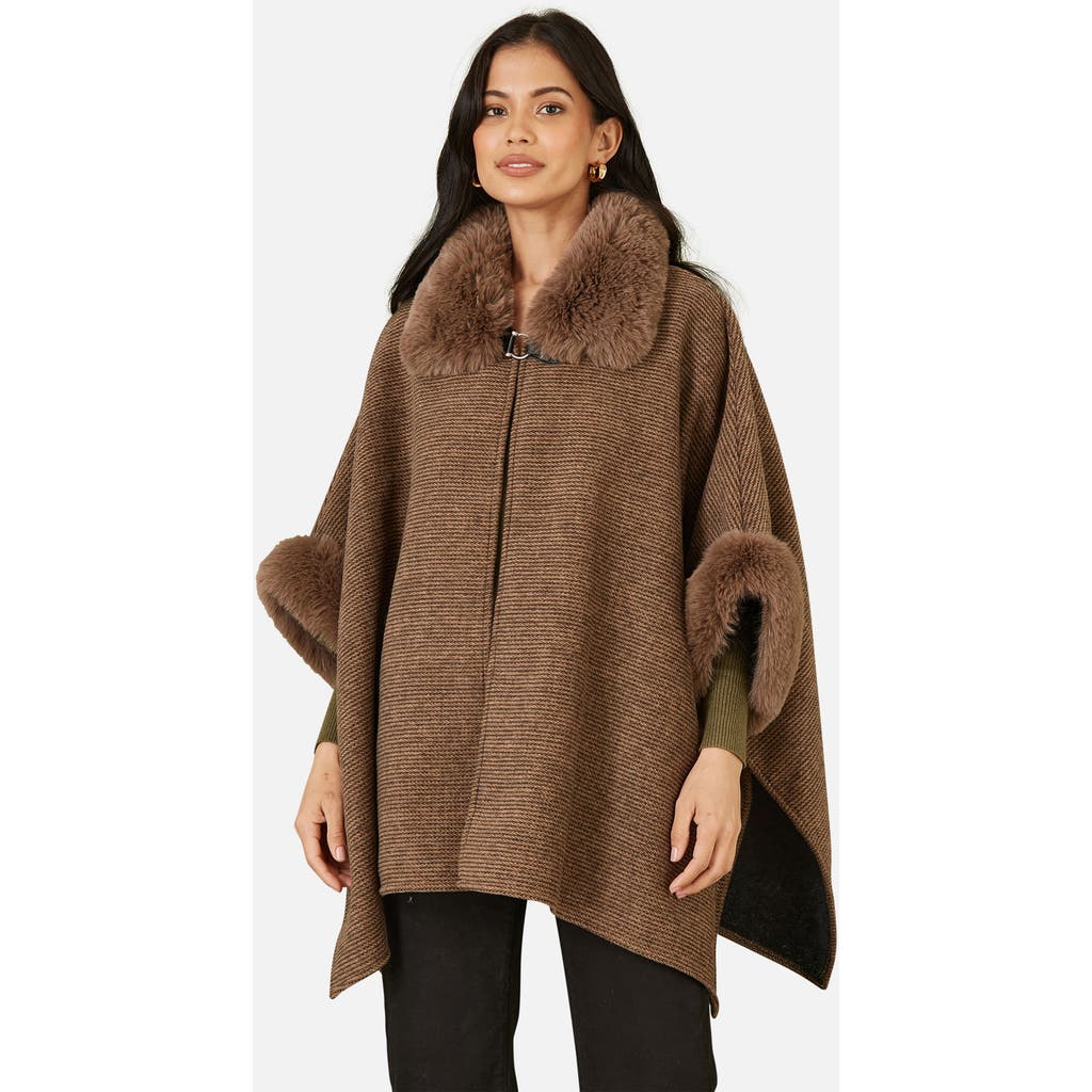 Yumi Luxe Fur Collared Cape Jacket In Brown