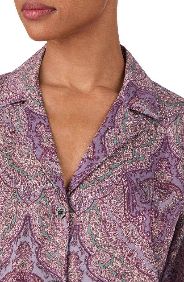 Lauren Ralph Lauren Print Cotton Blend Pajamas, Alternate, color, Purple Paisley