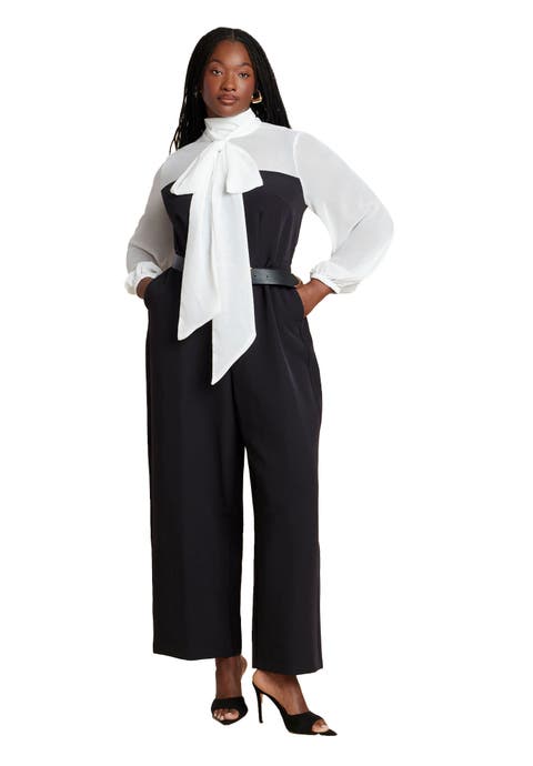 Twofer Tie Neck Jumpsuit (Plus)