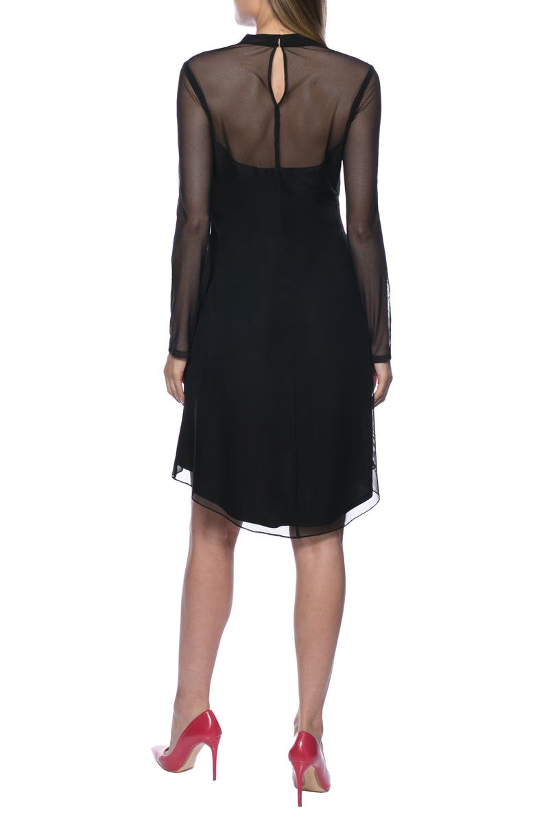 Marina Sheer Sleeve High Low Cocktail Dress, Alternate, color, Black