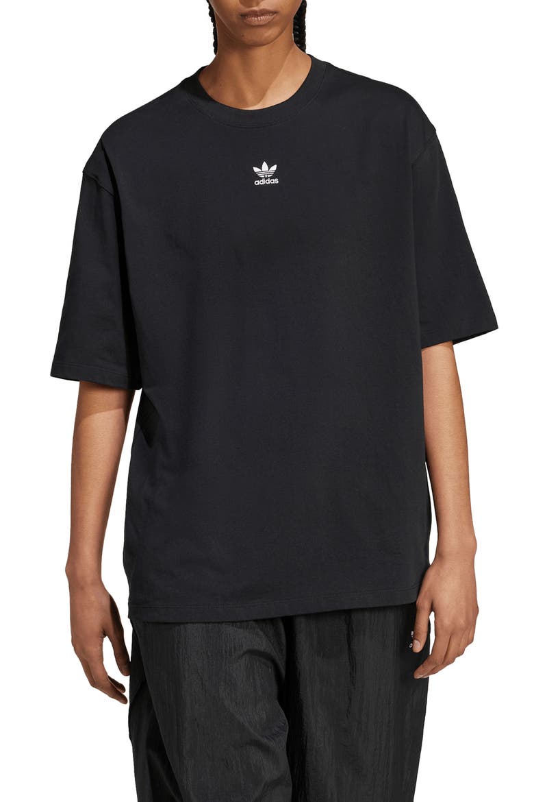 Essentials Lifestyle Trefoil Logo Cotton T-Shirt, Main, color, BLACK