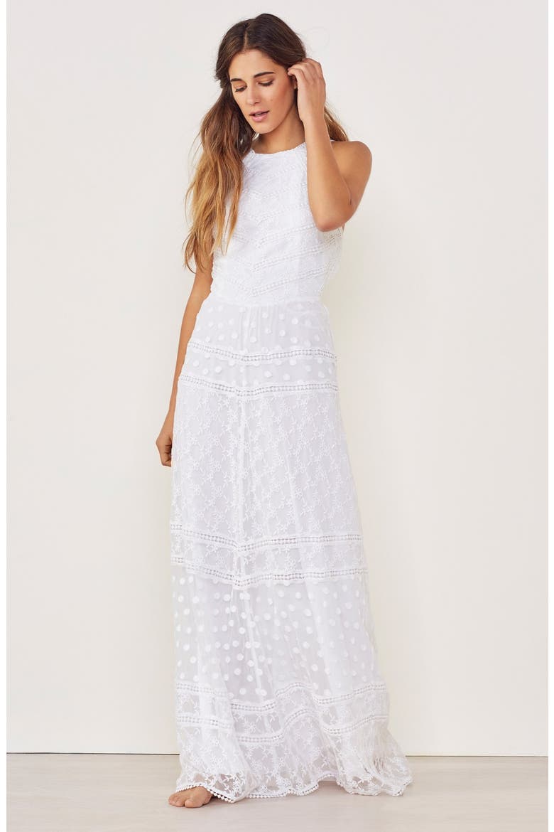 'Kyle' Embroidered High Neck Dress, Alternate, color, VANILLA