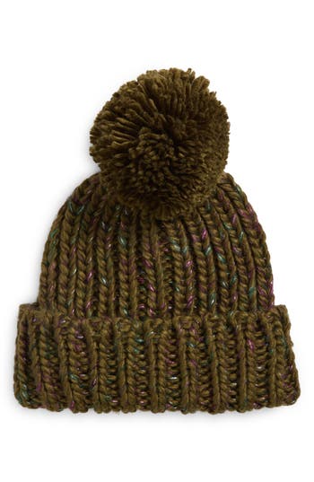 Melrose And Market Metallic Pompom Beanie In Green