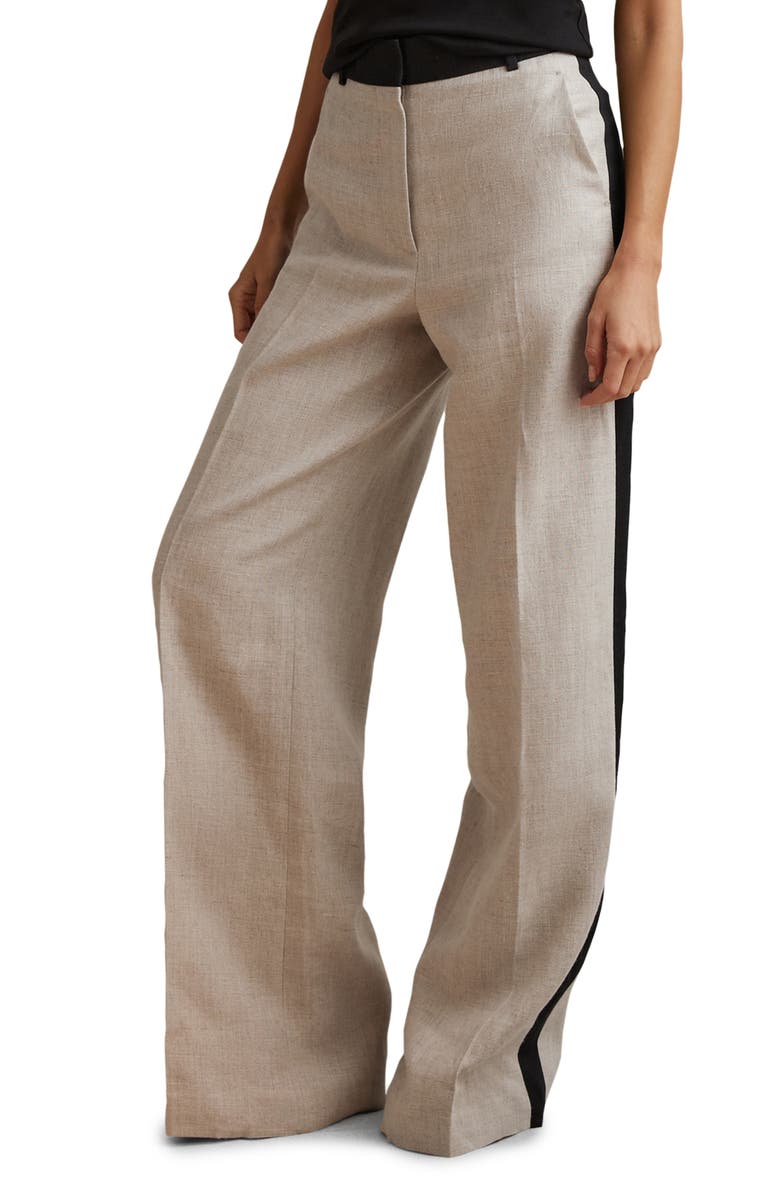 Reiss Luella Side Stripe Wide Leg Linen Pants, Main, color, Neutral