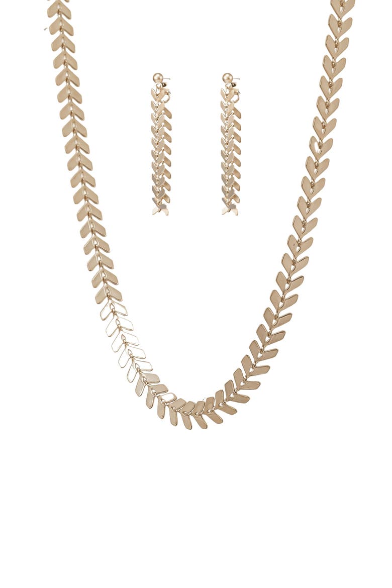 Elara Chevron Necklace & Earring Set Trendy Statement, Main, color, Warm Bronze
