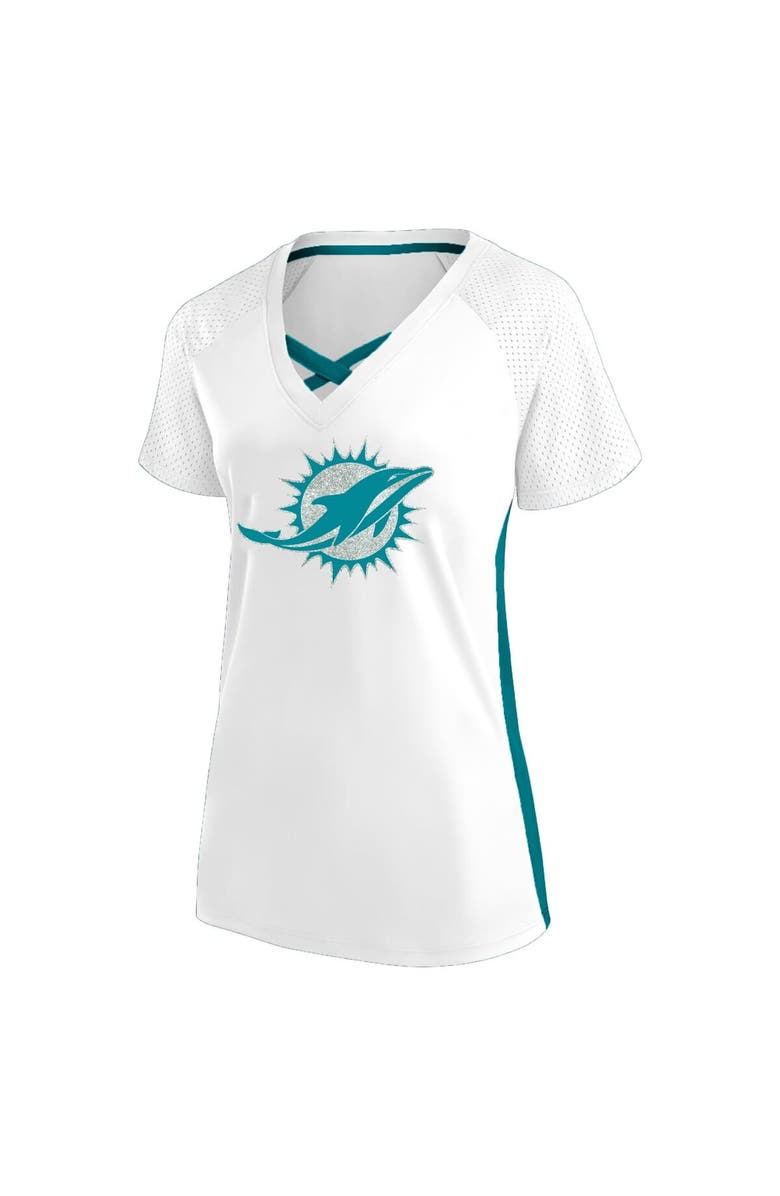 FANATICS Women's Fanatics  White Miami Dolphins Plus Size Glitter Lace-Up V- Neck T-Shirt, Alternate, color, White