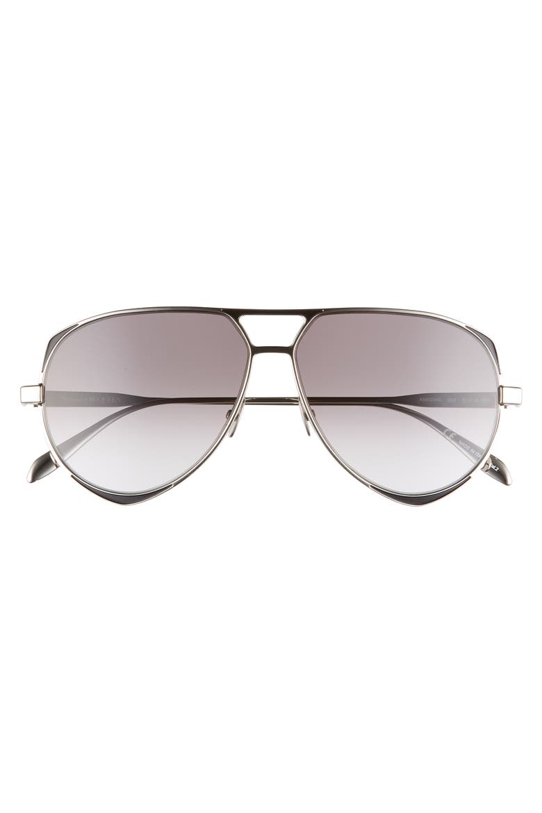 Alexander McQueen 61mm Aviator Sunglasses, Alternate, color, SHINY SILVER/ BLACK