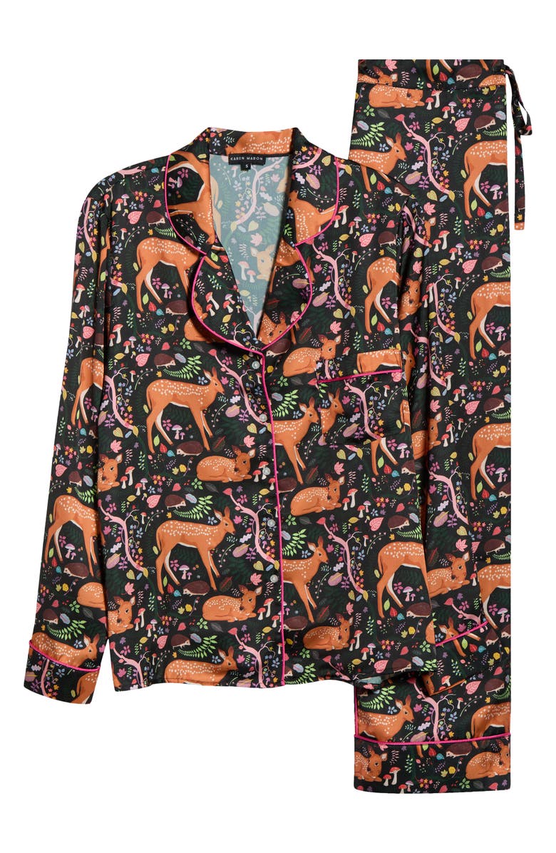 Karen Mabon Flora & Fawns Long Sleeve Pajamas, Alternate, color, Black