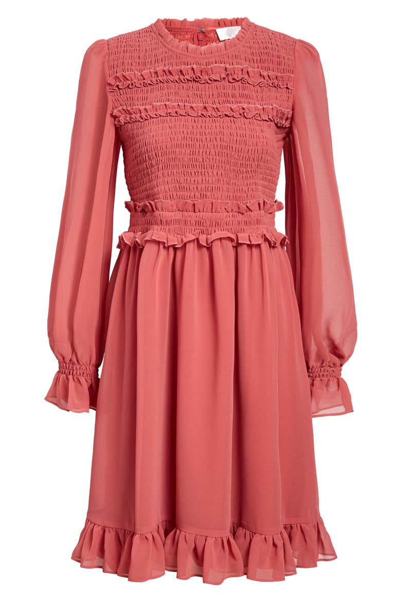 Smocked Ruffle Dress, Alternate, color, RED BAROQUE