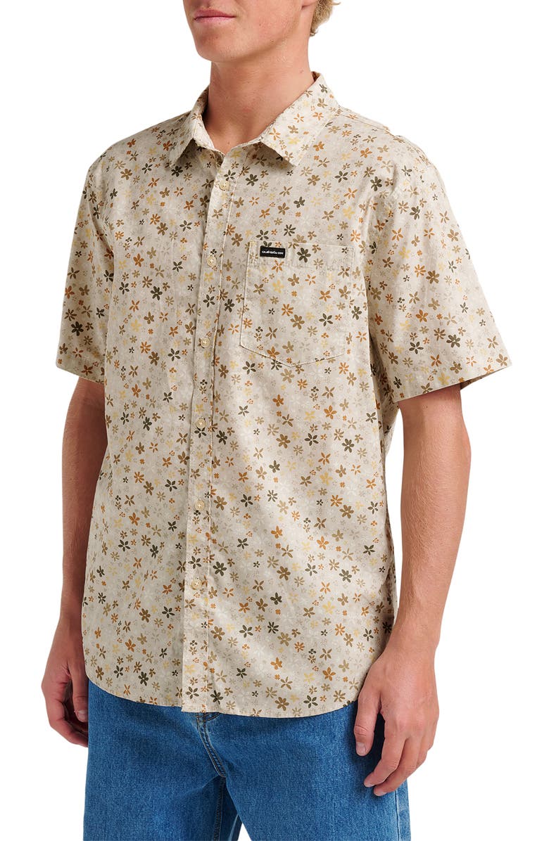 Quiksilver Ditsy Mini Classic Floral Short Sleeve Cotton Button-Up Shirt, Alternate, color, Moonstruck