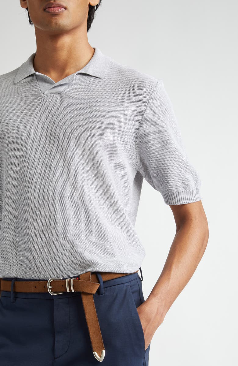 Eleventy Short Sleeve Polo Sweater, Alternate, color, Light Melange Grey