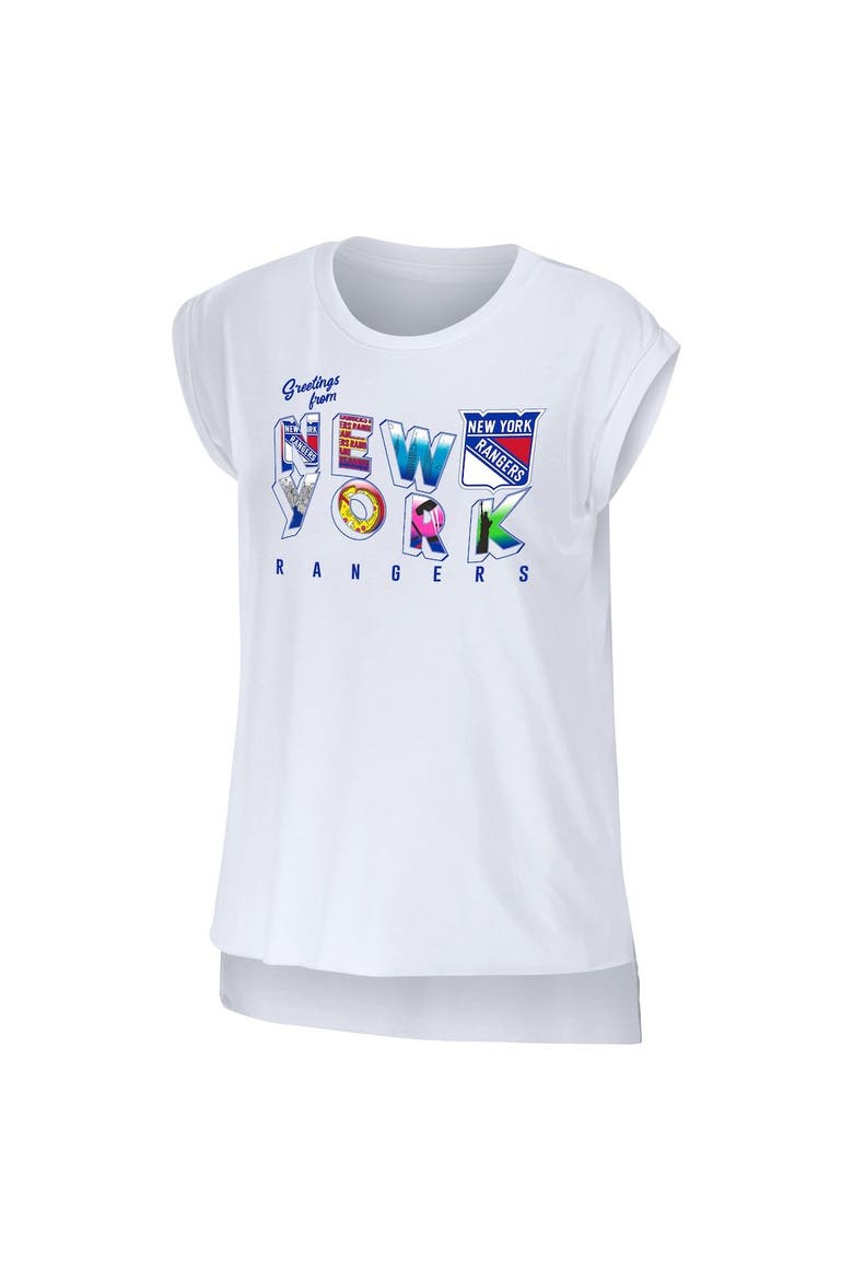 Women's WEAR by Erin Andrews White New York Rangers Greetings From Muscle T-Shirt, Alternate, color, White
