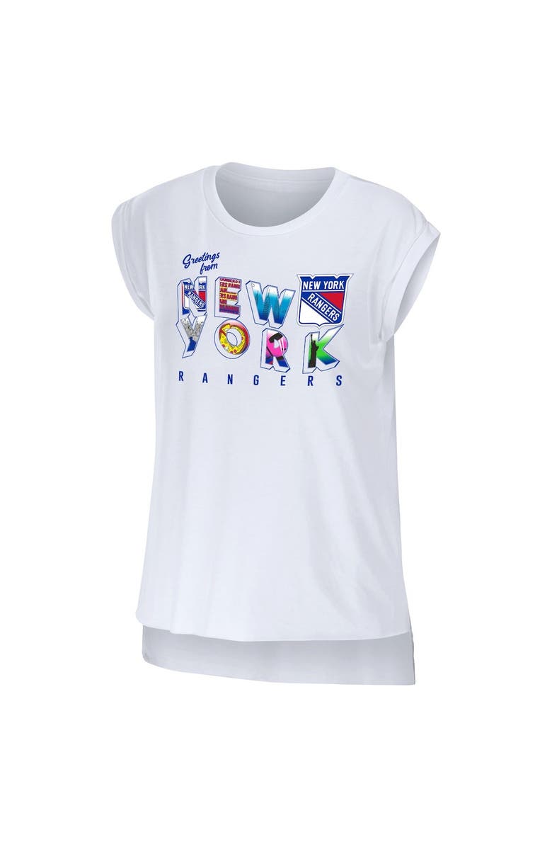 WEAR by Erin Andrews Women's WEAR by Erin Andrews White New York Rangers Greetings From Muscle T-Shirt, Alternate, color, 