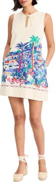 Maggy London Placed Print Sleeveless Linen Blend Minidress