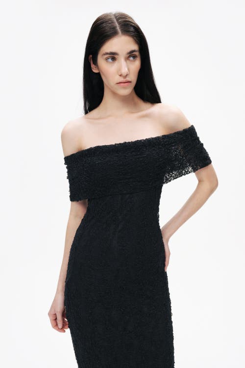 Shop Nocturne Off-the-shoulder Lace Maxi Dress In Black