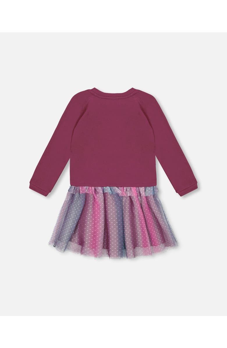 Deux par Deux Girl's Bi-Material Dress With Tulle Skirt Burgundy, Alternate, color,
