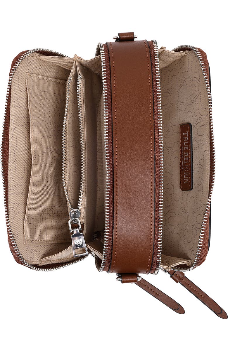 True Religion Double Zip Horseshoe Camera Bag, Alternate, color, Brown