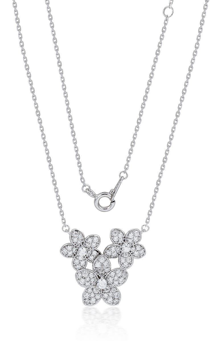 SUZY LEVIAN Trio of Flowers Cubic Zirconia Pavé Station Necklace, Alternate, color, White