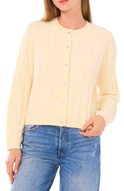 Jewel Button Cable Knit Crop Cardigan