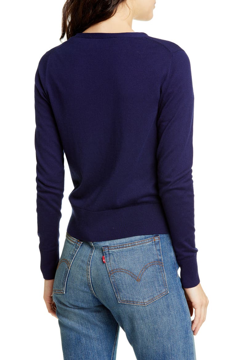 Crop Cotton Blend Cardigan, Alternate, color, NAVY
