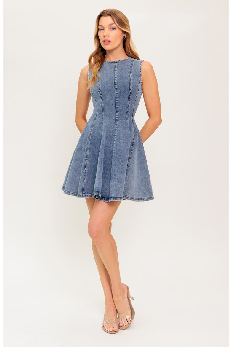 Sleeveless Washed Denim Fit & Flare Minidress, Alternate, color, DENIM ACID