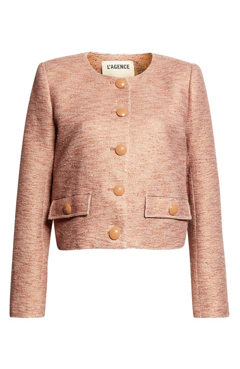 Zell Collarless Cotton Blend Tweed Jacket