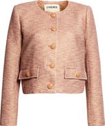 L'AGENCE Zell Collarless Cotton Blend Tweed Jacket