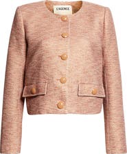 L'AGENCE Zell Collarless Cotton Blend Tweed Jacket