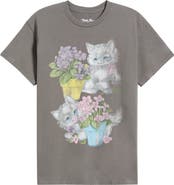 Junk Food Cats & Flowers Cotton Graphic T-Shirt