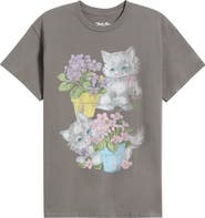 Junk Food Cats & Flowers Cotton Graphic T-Shirt