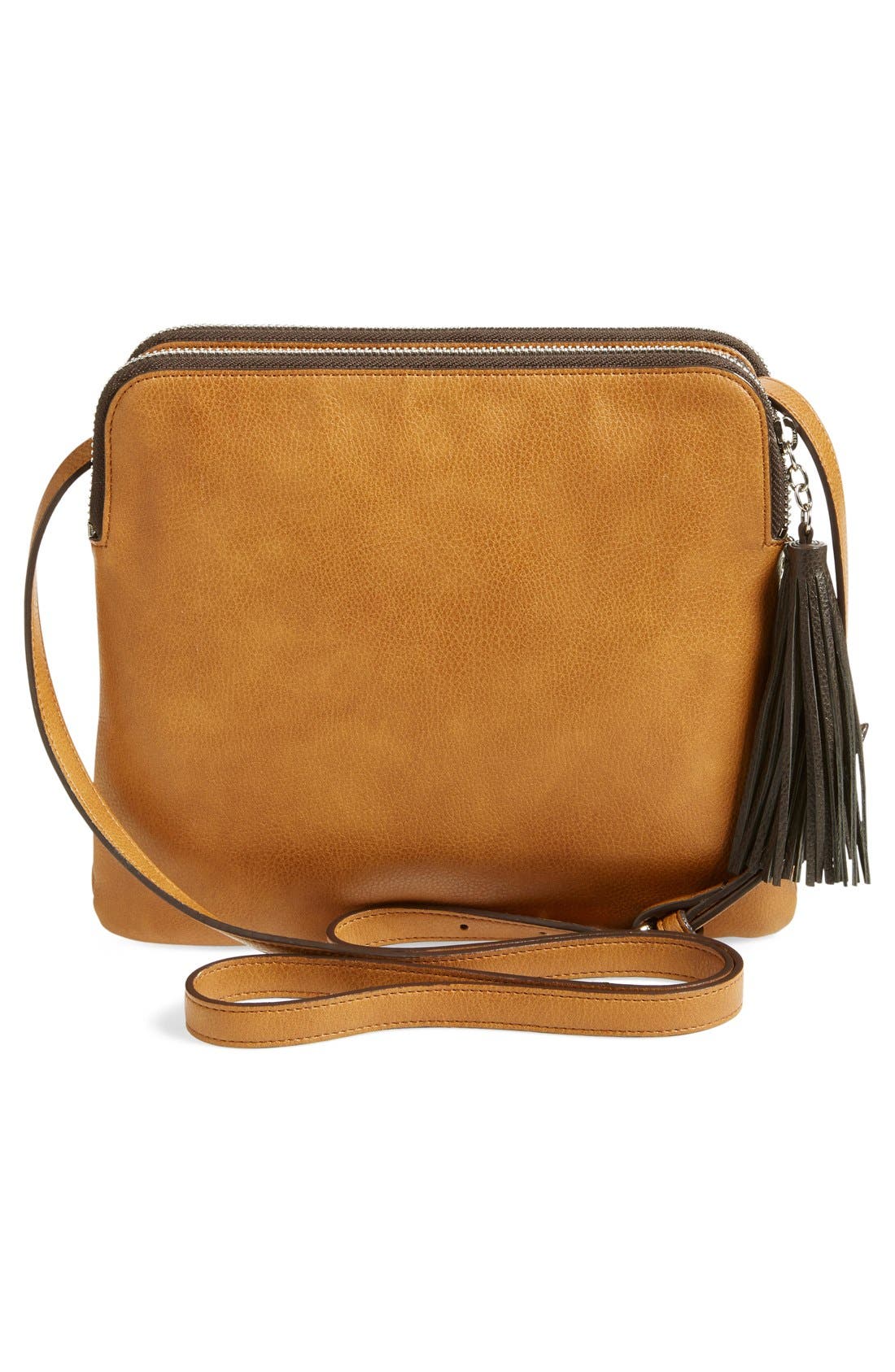'Flat Pack' Tassel Faux Leather Crossbody Bag, Alternate, color, TAN DALE
