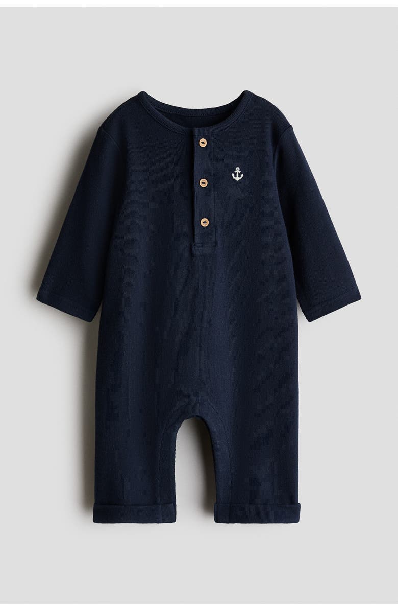 H&M Cotton Jersey Romper Suit, Main, color, Navy Blue/Anchor