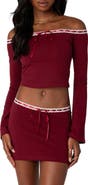 EDIKTED Seline Ribbon Trim Off the Shoulder Crop Top