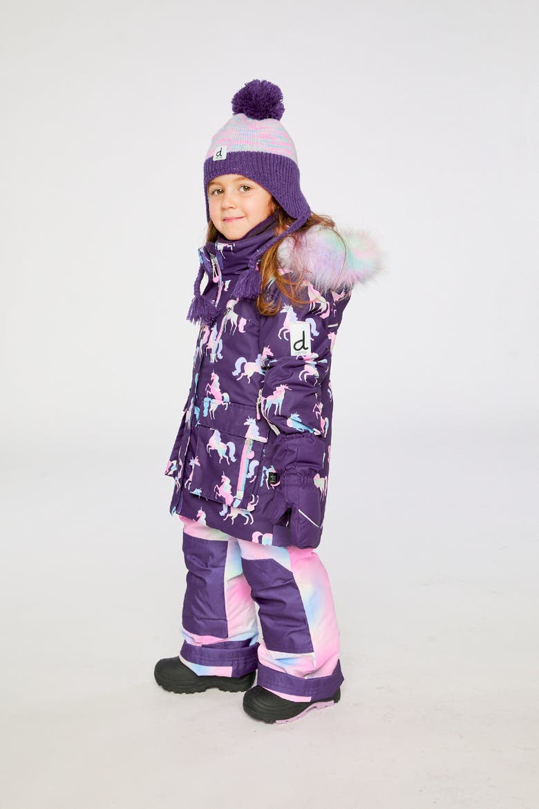 Play Unicorn Jacket & Reinforced Pants Two Piece Snowsuit, Alternate, color, Purple Unicorn Print