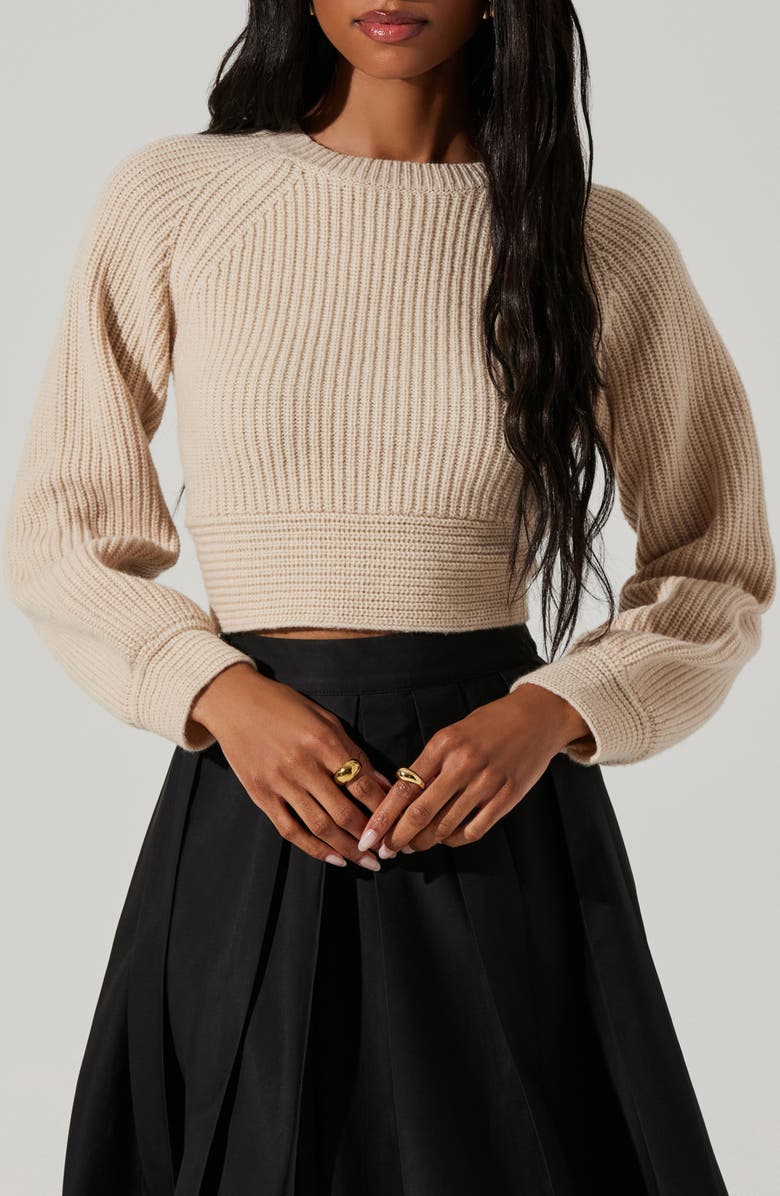 ASTR the Label Eila Bow Back Wool Blend Crop Sweater, Main, color, Cream