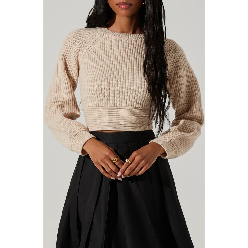 Astr The Label Eila Bow Back Wool Blend Crop Sweater In Neutral