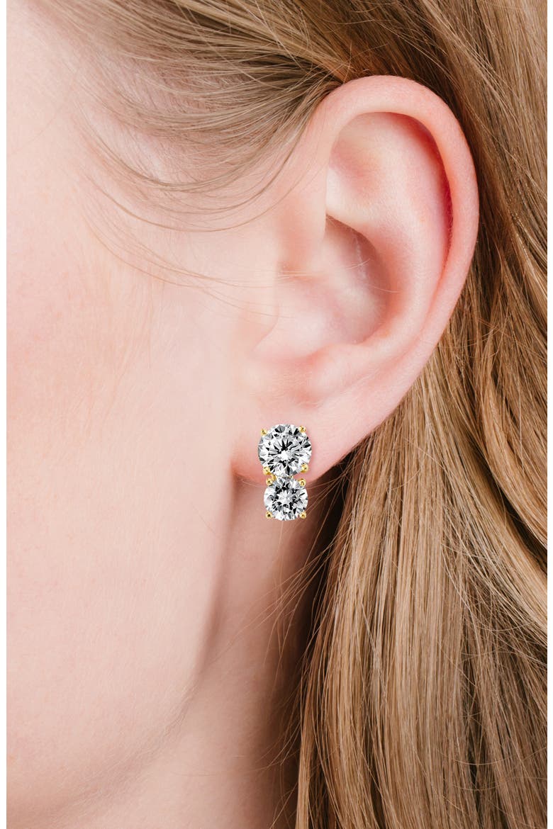 Double Cubic Zirconia Lever-Back Earrings, Alternate, color, 18KYG/ CLEAR STONE