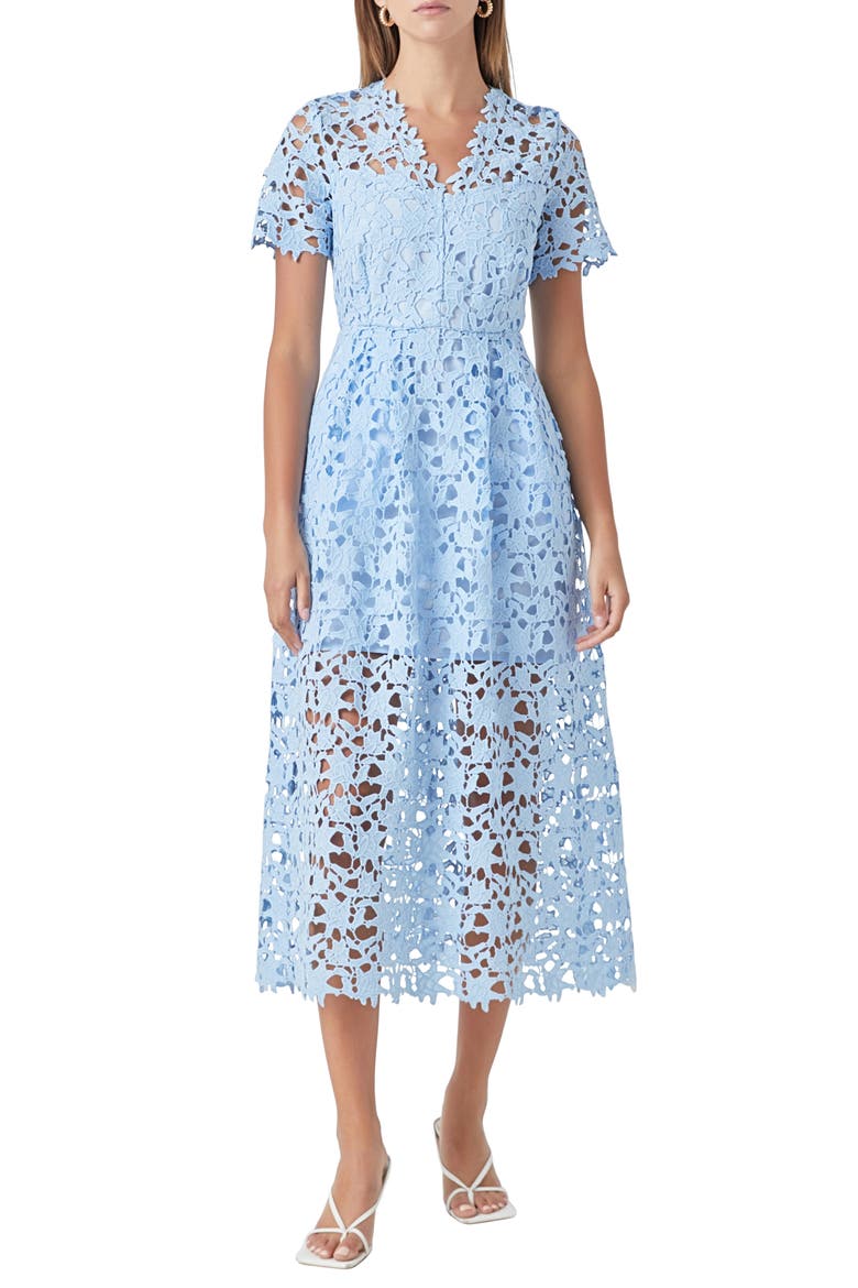 Allover Lace Midi Dress, Main, color, POWDER BLUE