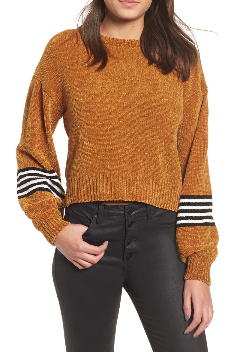 Stripe Sleeve Chenille Sweater, Main, color, GOLD