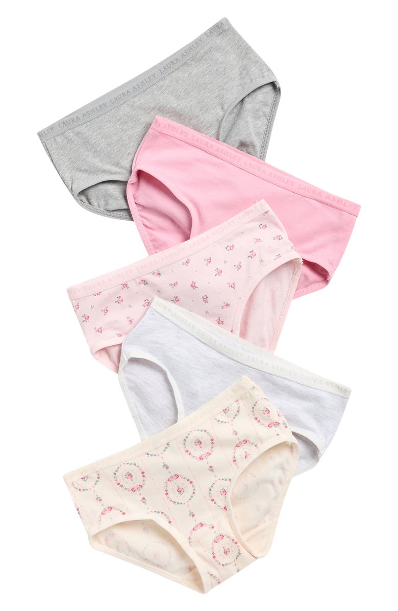 Laura Ashley Kids' Assorted 5-Pack Bikini Briefs, Main, color, Dusty Pink Ditsy